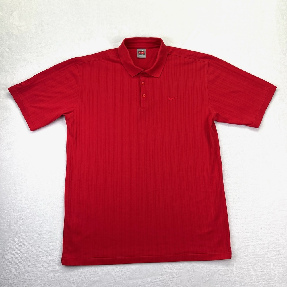 Vintage Nike Ohio State Polo Mens XL Red Ribbed Tonal Swoosh NCAA Buckeyes Shirt